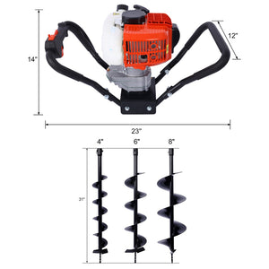 English Elm V-type 52cc Gas Powered One Man Post Hole Digger with Three Auger Bits Included W465S00044
