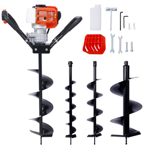 English Elm V-type 52cc Gas One Man Post Hole Digger with Four Auger Bits for Fencing W465S00045