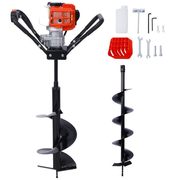 English Elm V-type 52cc Gas Powered One Man Post Hole Digger with Auger Bits for Fencing W465S00047