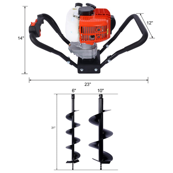 English Elm V-type 52cc Gas Powered One Man Post Hole Digger with Auger Bits for Fencing W465S00047