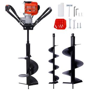 English Elm V-type 52cc Gas One Man Post Hole Digger with Three Auger Bits for Fence Planting W465S00048