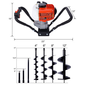 English Elm V-type 52cc Gas One Man Post Hole Digger with Four Auger Bits and Extension Rod W465S00049