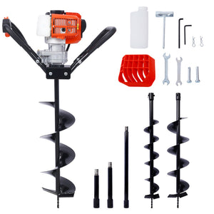English Elm V-type 52cc Gas One Man Post Hole Digger with Three Auger Bits and Extension Rod W465S00050