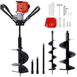 English Elm V-type 52cc Gas Powered One Man Post Hole Digger with Auger Bits and Extension Rod W465S00051