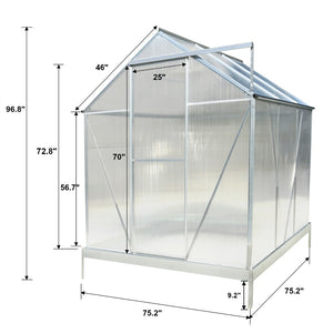 English Elm 6.3'*6.2'*7' Polycarbonate Walk-in Greenhouse Aluminum Frame with Gutter Vent W465S00069