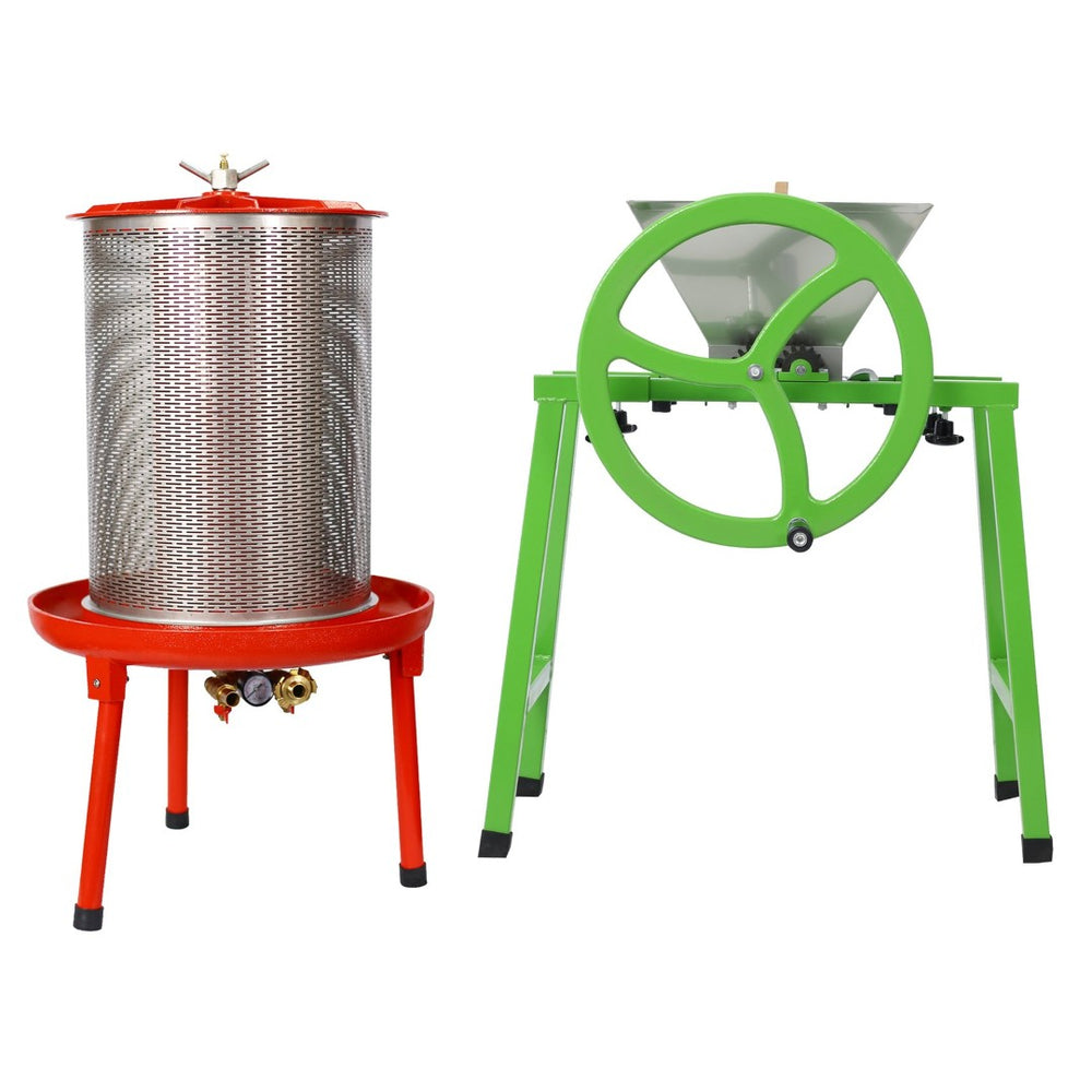 English Elm Hydraulic Bladder Fruit Press with Flywheel Crusher Water Powered Stainless Steel W465S00085