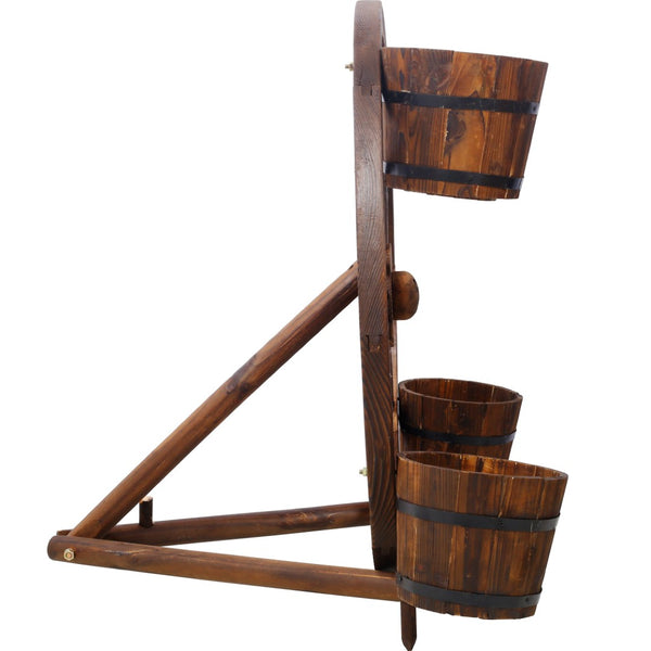 English Elm Wood Wagon Wheel Four Barrel Planter Display Rustic Fir Porch Patio Statement Piece W465S00093