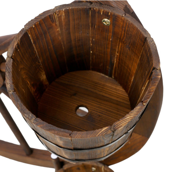 English Elm Wood Wagon Wheel Four Barrel Planter Display Rustic Fir Porch Patio Statement Piece W465S00093