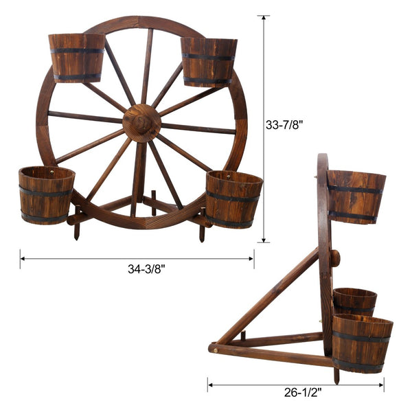 English Elm Wood Wagon Wheel Four Barrel Planter Display Rustic Fir Porch Patio Statement Piece W465S00093