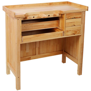 English Elm Solid Hardwood Jewelry Workbench with Three Drawers Pull Out Tray and Reversible Arm Supports W465S00136