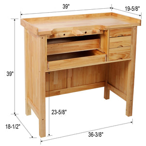 English Elm Solid Hardwood Jewelry Workbench with Three Drawers Pull Out Tray and Reversible Arm Supports W465S00136