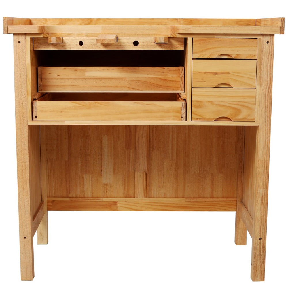 English Elm Solid Hardwood Jewelry Workbench with Three Drawers Pull Out Tray and Reversible Arm Supports W465S00136