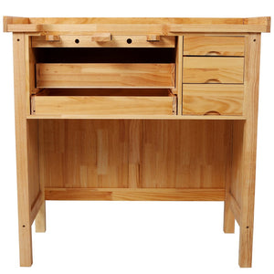English Elm Solid Hardwood Jewelry Workbench with Three Drawers Pull Out Tray and Reversible Arm Supports W465S00136