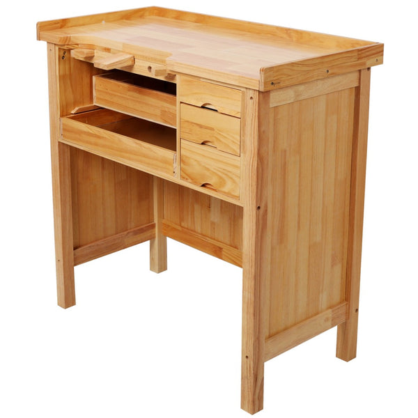 English Elm Solid Hardwood Jewelry Workbench with Three Drawers Pull Out Tray and Reversible Arm Supports W465S00136