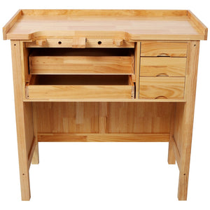 English Elm Solid Hardwood Jewelry Workbench with Three Drawers Pull Out Tray and Reversible Arm Supports W465S00136