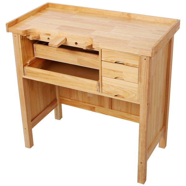 English Elm Solid Hardwood Jewelry Workbench with Three Drawers Pull Out Tray and Reversible Arm Supports W465S00136