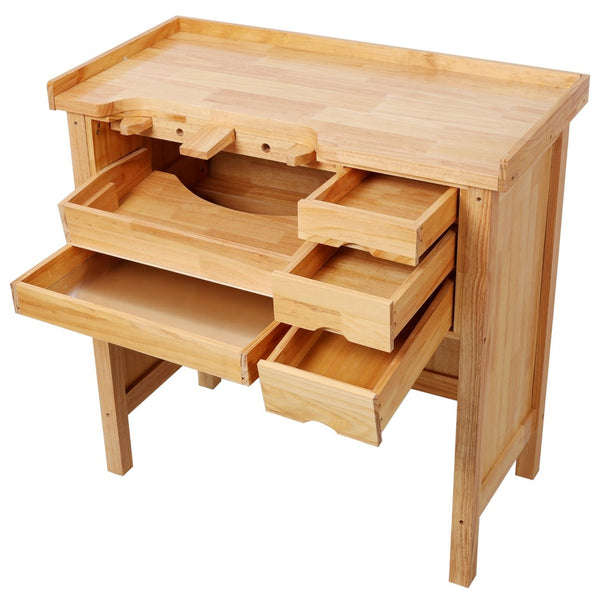 English Elm Solid Hardwood Jewelry Workbench with Three Drawers Pull Out Tray and Reversible Arm Supports W465S00136