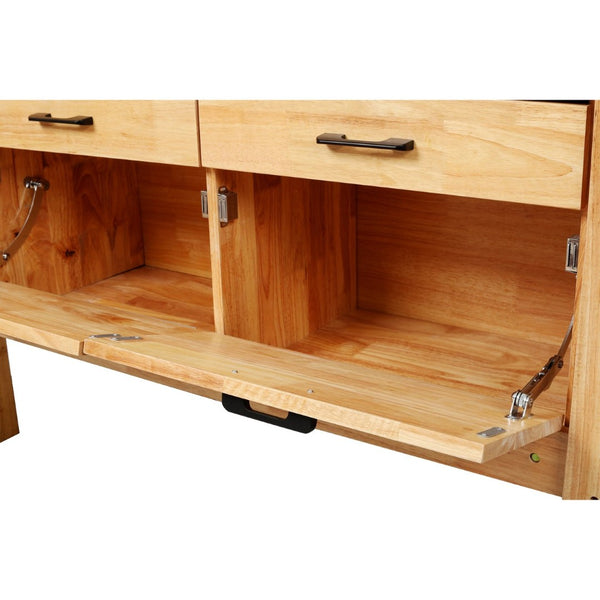 English Elm 62-1/2" Solid Rubberwood Workbench Butcher Block Top Integrated Vise 8 Drawers W465S00142