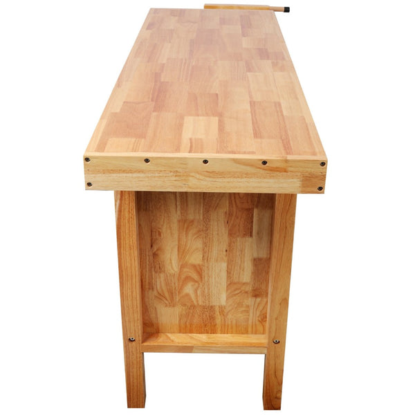 English Elm 62-1/2" Solid Rubberwood Workbench Butcher Block Top Integrated Vise 8 Drawers W465S00142