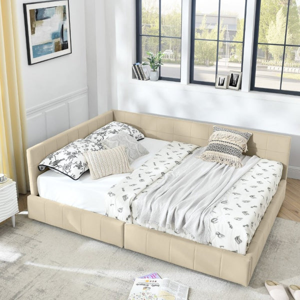 English Elm 2621Q-Bge2-A1 Queen Velvet Daybed Mid-Century Eucalyptus Frame Beige Lounge Sofa W487P233206