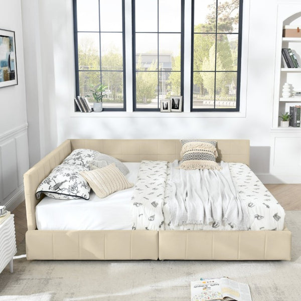English Elm 2621Q-Bge2-A1 Queen Velvet Daybed Mid-Century Eucalyptus Frame Beige Lounge Sofa W487P233206