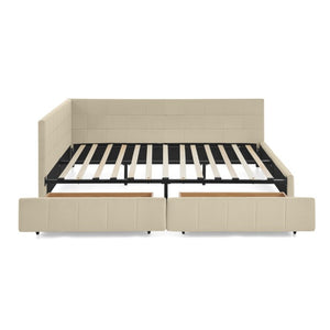 English Elm 2621Q-Bge2-A1 Queen Velvet Daybed Mid-Century Eucalyptus Frame Beige Lounge Sofa W487P233206