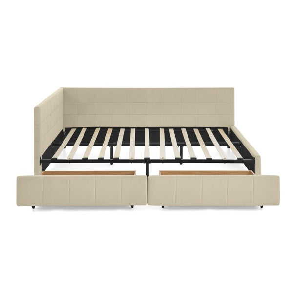 English Elm 2621Q-Bge2-A1 Queen Velvet Daybed Mid-Century Eucalyptus Frame Beige Lounge Sofa W487P233206