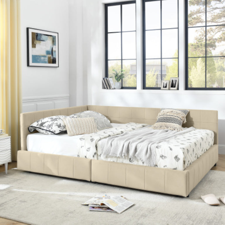 English Elm 2621Q-Bge2-B1 Queen Daybed Velvet Eucalyptus Frame Mid-Century Storage Bed W487P233207