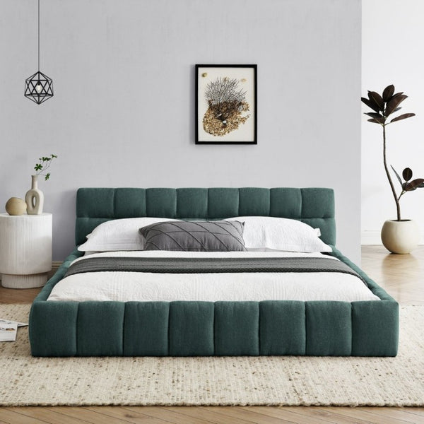 English Elm 2620Q-Blue-B Queen Platform Bed Plush Chenille Upholstered Frame Modern Bedroom W487P235275