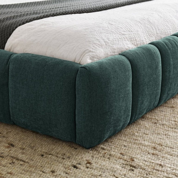 English Elm 2620Q-Blue-B Queen Platform Bed Plush Chenille Upholstered Frame Modern Bedroom W487P235275