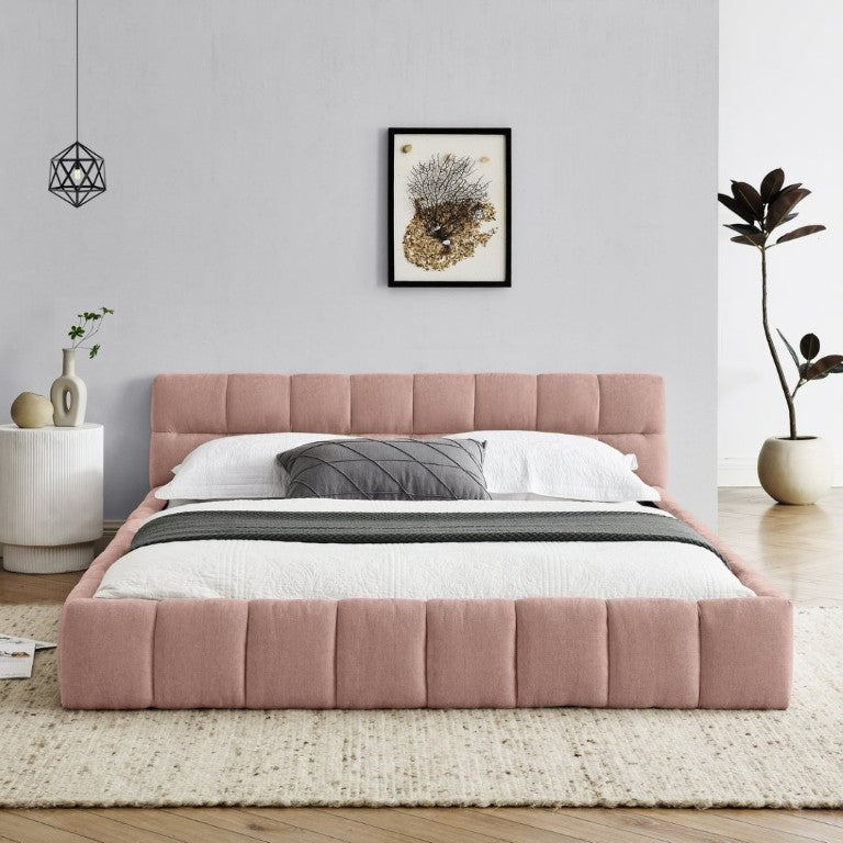 English Elm 2620Q-Pink-A Queen Platform Bed Full Chenille Upholstery Clean Lined Modern Frame W487P235276