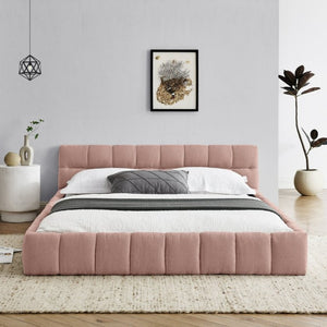 English Elm 2620Q-Pink-A Queen Platform Bed Full Chenille Upholstery Clean Lined Modern Frame W487P235276