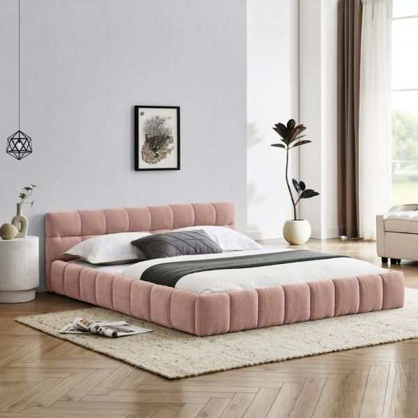 English Elm 2620Q-Pink-A Queen Platform Bed Full Chenille Upholstery Clean Lined Modern Frame W487P235276