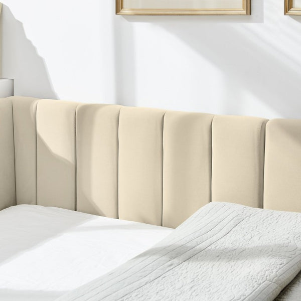 English Elm 2624F-Bge-B Full Velvet Daybed with Eucalyptus Frame Mid-Century Asymmetric Lounger W487P266074