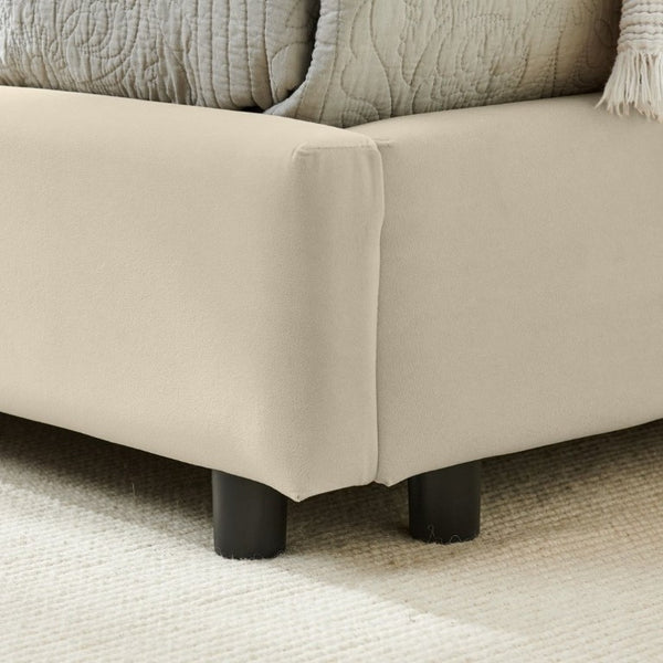 English Elm 2624F-Bge-B Full Velvet Daybed with Eucalyptus Frame Mid-Century Asymmetric Lounger W487P266074