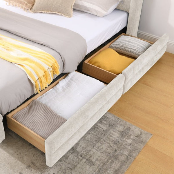 English Elm 2622K-Bge-A1 Chenille Upholstered King Storage Bed Low Profile Platform Bedroom Frame W487P355187