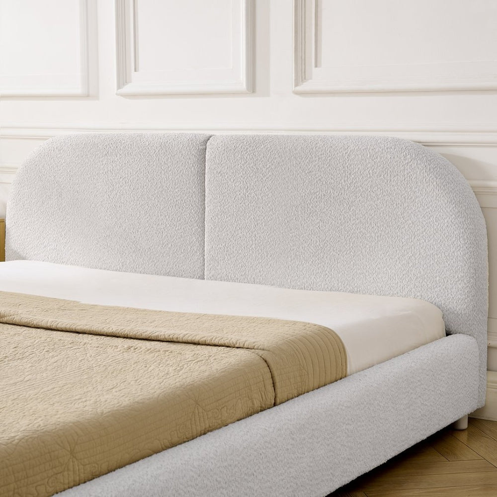 English Elm 2630q-bge-b Queen Platform Bed Tall Curved Upholstered Headboard Modern Farmhouse Style W487P436523