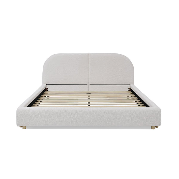 English Elm 2630q-bge-b Queen Platform Bed Tall Curved Upholstered Headboard Modern Farmhouse Style W487P436523