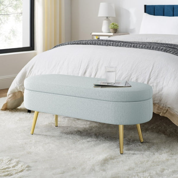 English Elm Ottoman Oval Flannel Storage Bench with Metal Legs for Bedroom or Living Room W487P438629