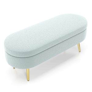 English Elm Ottoman Oval Flannel Storage Bench with Metal Legs for Bedroom or Living Room W487P438629