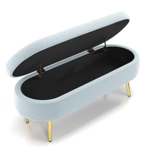 English Elm Ottoman Oval Flannel Storage Bench with Metal Legs for Bedroom or Living Room W487P438629