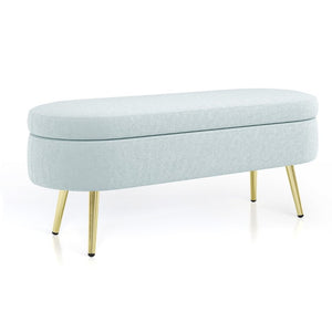 English Elm Ottoman Oval Flannel Storage Bench with Metal Legs for Bedroom or Living Room W487P438629