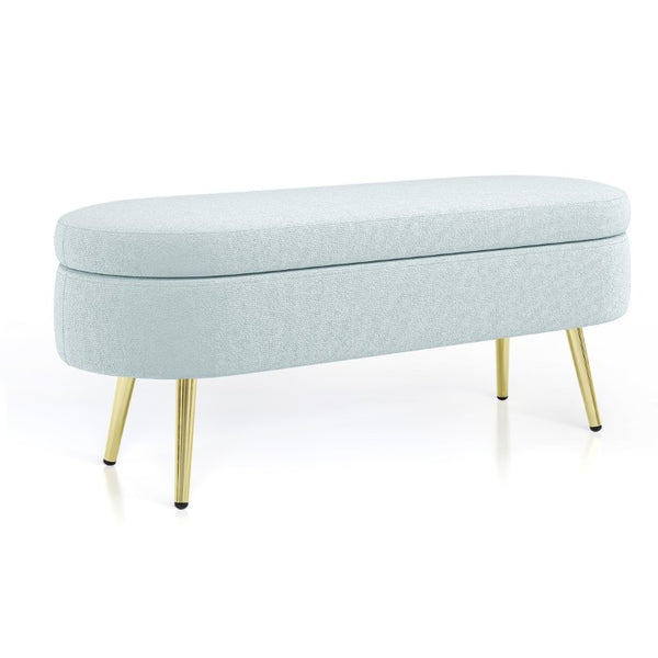English Elm Ottoman Oval Flannel Storage Bench with Metal Legs for Bedroom or Living Room W487P438629