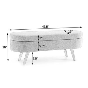 English Elm Ottoman Oval Flannel Storage Bench with Metal Legs for Bedroom or Living Room W487P438629