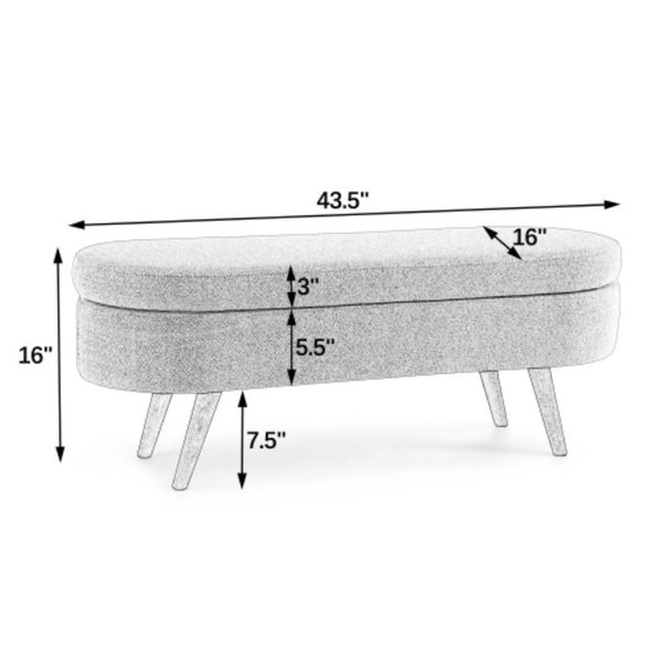 English Elm Ottoman Oval Flannel Storage Bench with Metal Legs for Bedroom or Living Room W487P438629