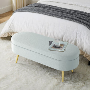 English Elm Ottoman Oval Flannel Storage Bench with Metal Legs for Bedroom or Living Room W487P438629