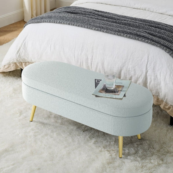 English Elm Ottoman Oval Flannel Storage Bench with Metal Legs for Bedroom or Living Room W487P438629