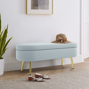 English Elm Ottoman Oval Flannel Storage Bench with Metal Legs for Bedroom or Living Room W487P438629