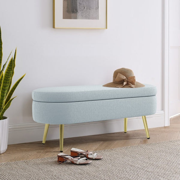 English Elm Ottoman Oval Flannel Storage Bench with Metal Legs for Bedroom or Living Room W487P438629