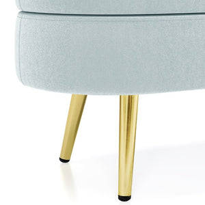 English Elm Ottoman Oval Flannel Storage Bench with Metal Legs for Bedroom or Living Room W487P438629